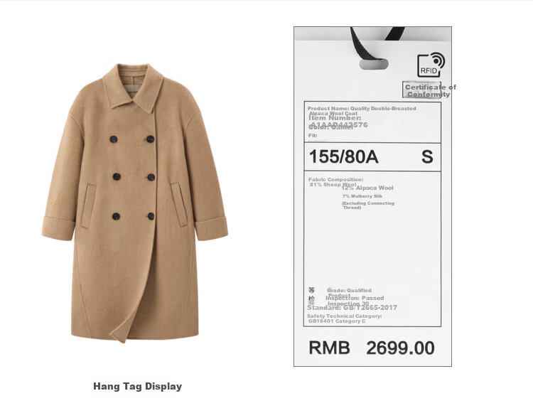 Peacebird Women's Woolen Double-Breasted Double-Faced Coat Winter Camel Color L 11