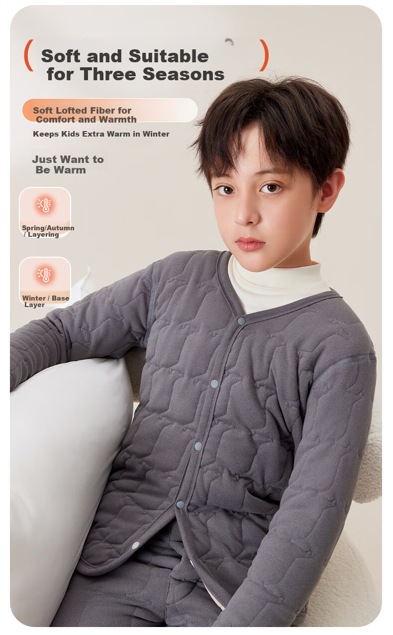 LangSha Kids Thermal Underwear Boys Girls Autumn Winter Fleece Thickened Top School Uniform Essential 12