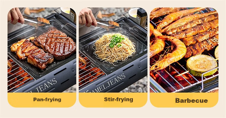 CAMELJEANS BBQ Grill Home Barbecue Rack Skewers Outdoor Camping Portable Charcoal Detachable 174BH05719 Black 11