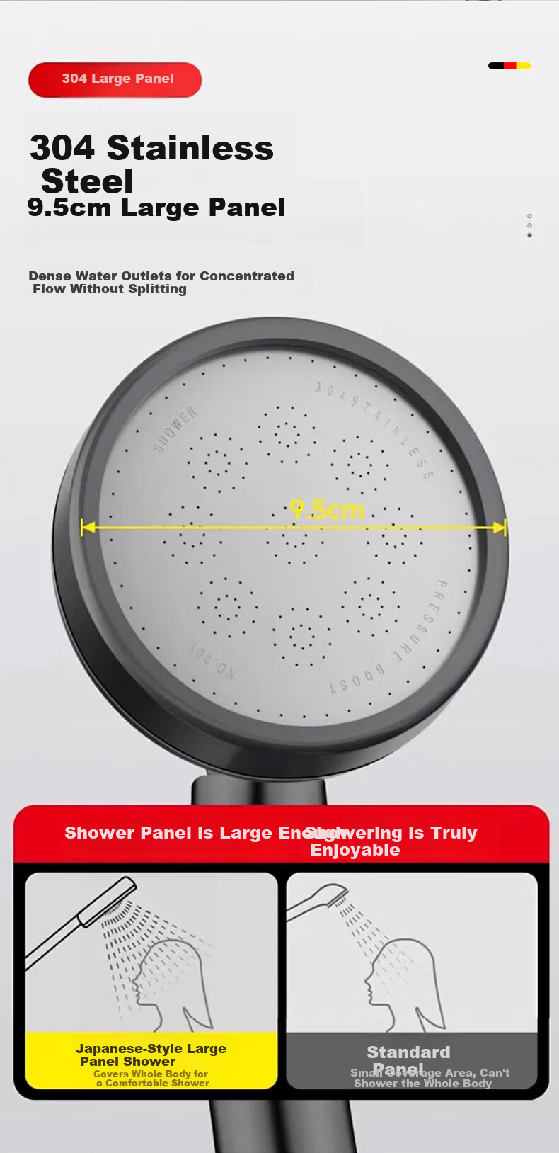HOMK [Germany] Adjustable Elbow Shower Head Set with Pressurized Top Spray Handheld Shower Head 9