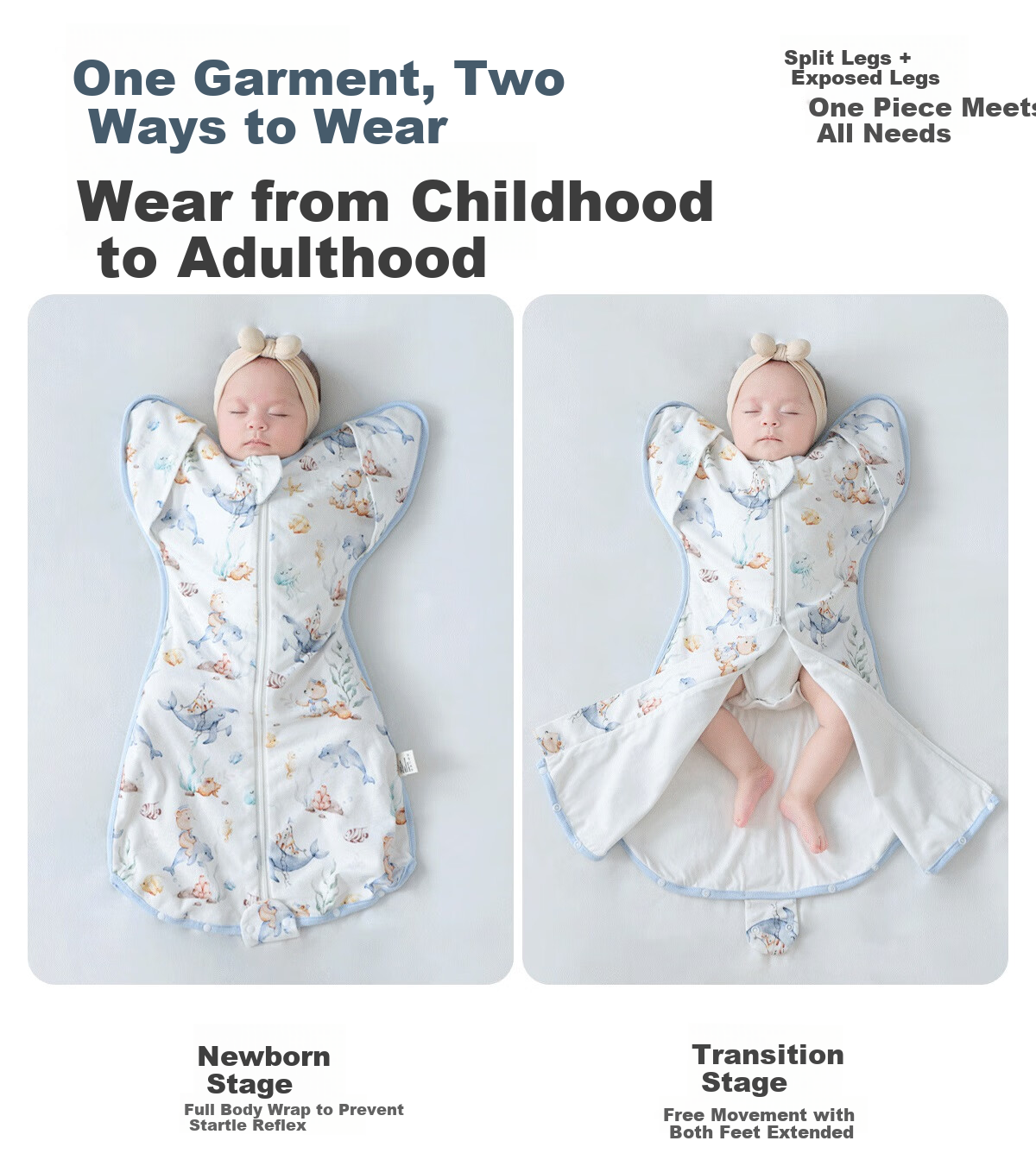 JOYNCLEON Newborn Baby Sleeping Bag Anti-startle Swaddle Pure Cotton Kick-proof Blanket Blue M jsd177270 7