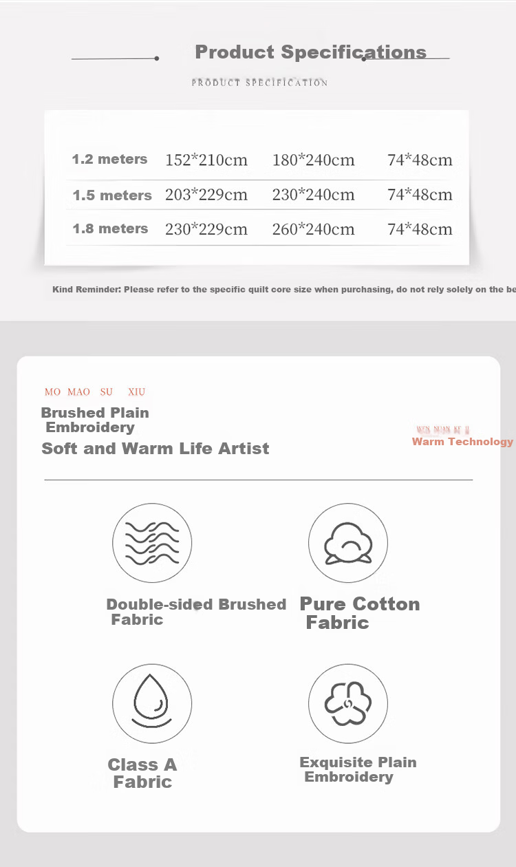 FUANNA Four-Piece Set 100% Pure Cotton Brushed Bedding Set Cotton Bed Sheet Duvet Cover Single Double Dormitory 1.5m Bed 203x229cm 2