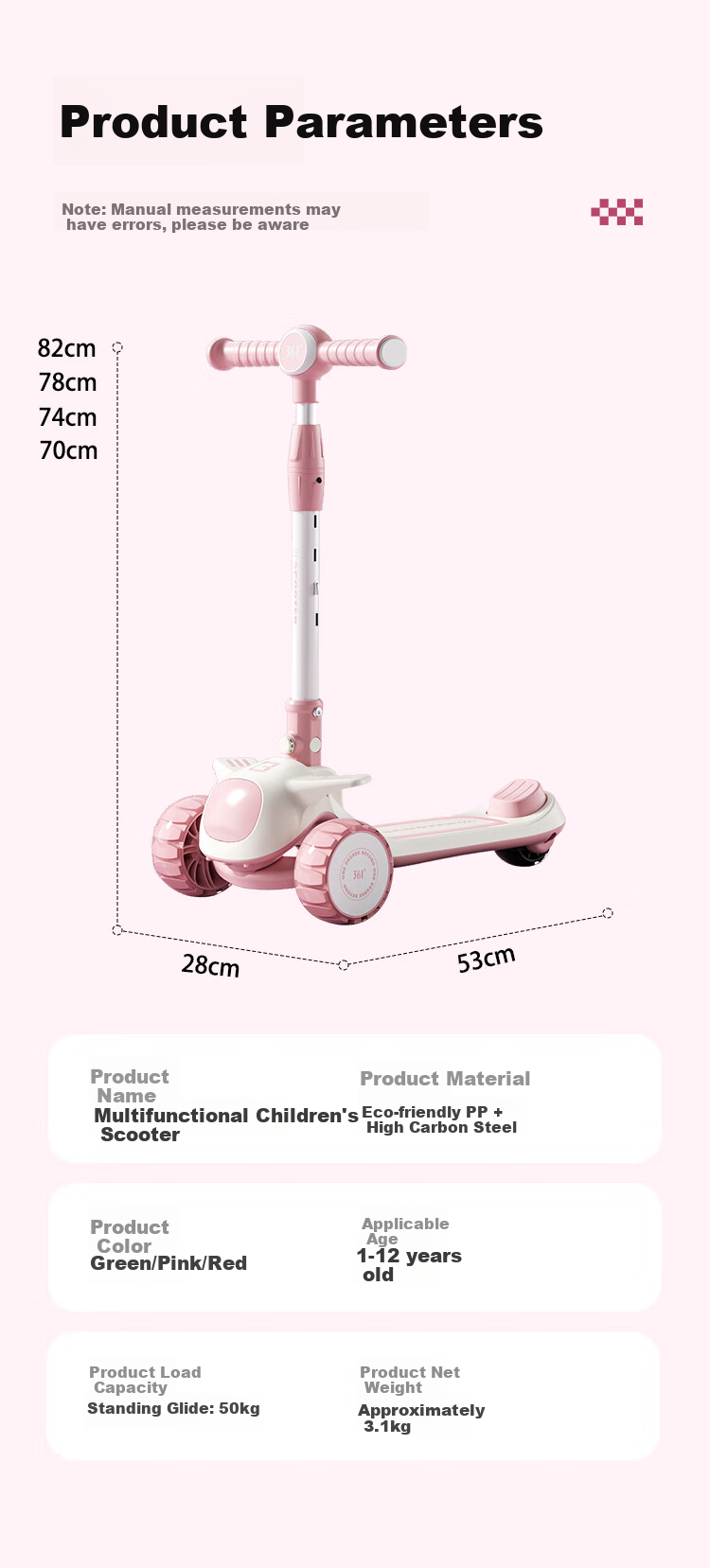 361° Kids Scooter Baby Ride-on Scooter Kick Scooter for Ages 2-5-8 Sakura Pink (Deluxe Gift Set + Basket) 2