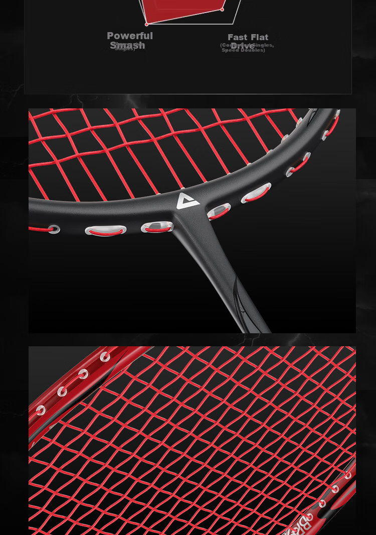 PEAK Carbon Fiber Badminton Racket Offensive 4U Ultra-Light High-Performance Adult Student Competition Training Single Racket Gray Red 14