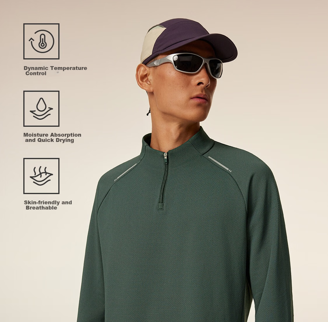 Keep Men's Sports T-Shirt Autumn Winter Breathable Quick-Dry Gym Half-Zip Stand Collar Running Long Sleeve Tee 8814 2