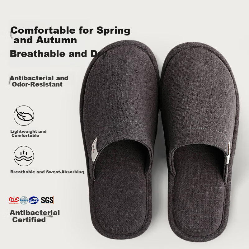 Guoluofi Japanese Style Four Seasons Linen Slippers Men Thin Indoor Home Silent Floor Couple Linen Slippers Women Dark Gray 37-38