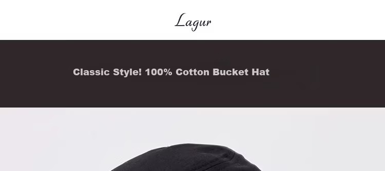 Lagur Classic Style 100% Cotton Fisherman Sun Hat Wide Brim Summer Sunshade Hat Large Head Circumference Classic Black 1