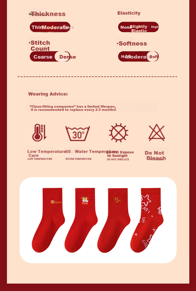 LangSha Children's Red Socks Boys and Girls Mid-Calf Cotton Socks 2 Pairs Lucky Year of the Horse 2026 Warm Socks 8