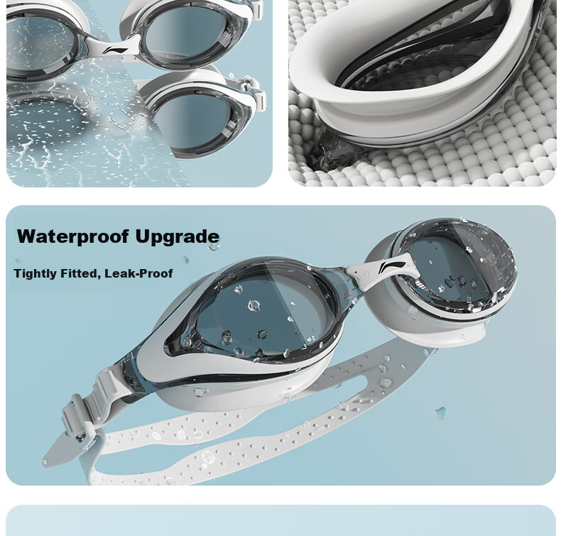 LI-NING High-Definition Anti-Fog Comfortable Waterproof Swimming Goggles for Men and Women, Prescription Swim Goggles, Professional Diving Equipment 299-15-200 2