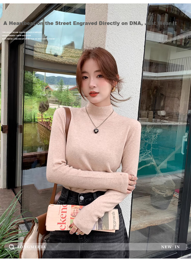 LangSha Knitted Base Layer for Women, Fall/Winter 2025 New Half Turtleneck Thickened Chanel-Style Inner Sweater, Warm Base Layer Top 7