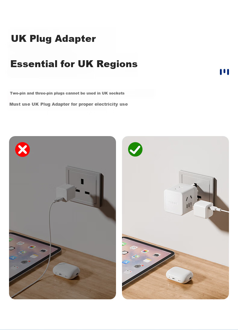 PHILIPS 4-Port Cube Travel Power Strip UK Plug Adapter Socket Converter for Ireland Singapore Hong Kong 4