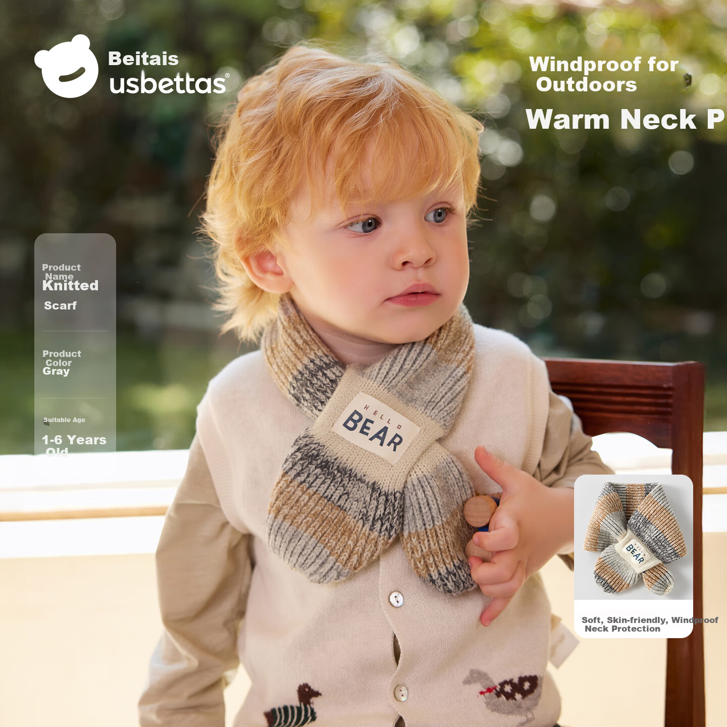 Beitais Children's Scarf 2025 New Boys Girls Outdoor Autumn Winter Windproof Warm Baby Knitted Scarf