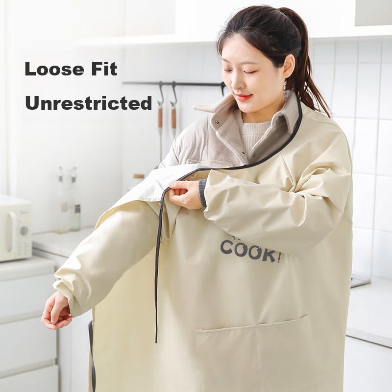 LYNN Waterproof Oil-Resistant Long Sleeve Kitchen Apron Durable Stain-Resistant Unisex Household Apron