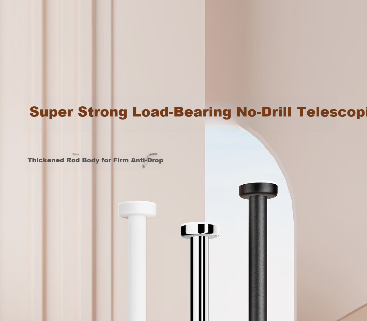 Fan Ye No-Drill Telescopic Rod Door Curtain Rod Closet Clothes Drying Rod Bathroom Curtain Rod Wardrobe Support Hanging Rod Balcony Clothes Drying Rack 1