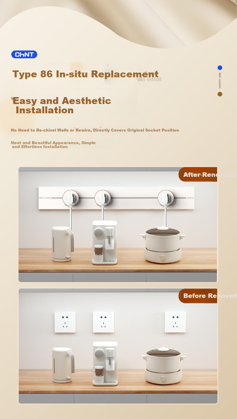 CHNT Track Socket Wall-Mounted Rail Socket Ultra-Thin Phantom 50CM Rail + 3 Adapters Warm White 11