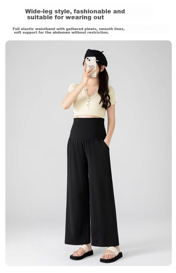 JOYNCLEON Maternity Pants Spring Summer Wide Leg Pants Comfortable Casual Maternity Wear Oatmeal L Jyk186430 5
