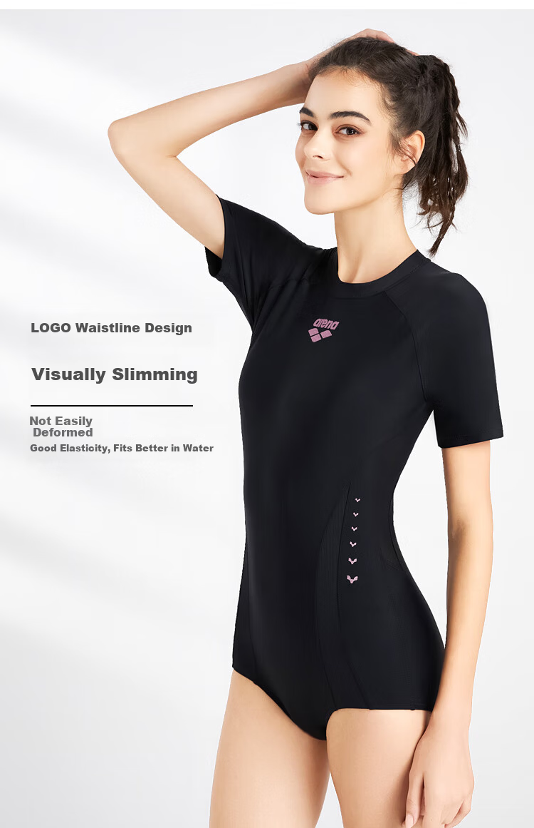Arena One-Piece Swimsuit for Women with Short Sleeves And Triangle Design, Tummy Control, Slimming Effect, Leg-Lengthening, Suitable for Hot Springs, Swimming, Chlorine-Resistant, Sun Protection Swimwear 4