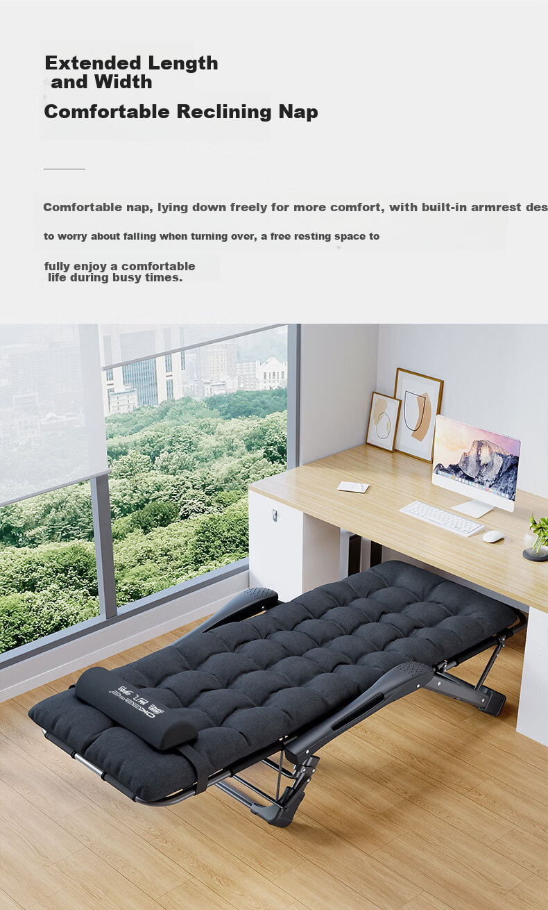 OKeefe Folding Bed Recliner Office Nap Chair Single Bed Nap Chair Care Bed Outdoor Camp Bed with Thickened Cotton Mat 6