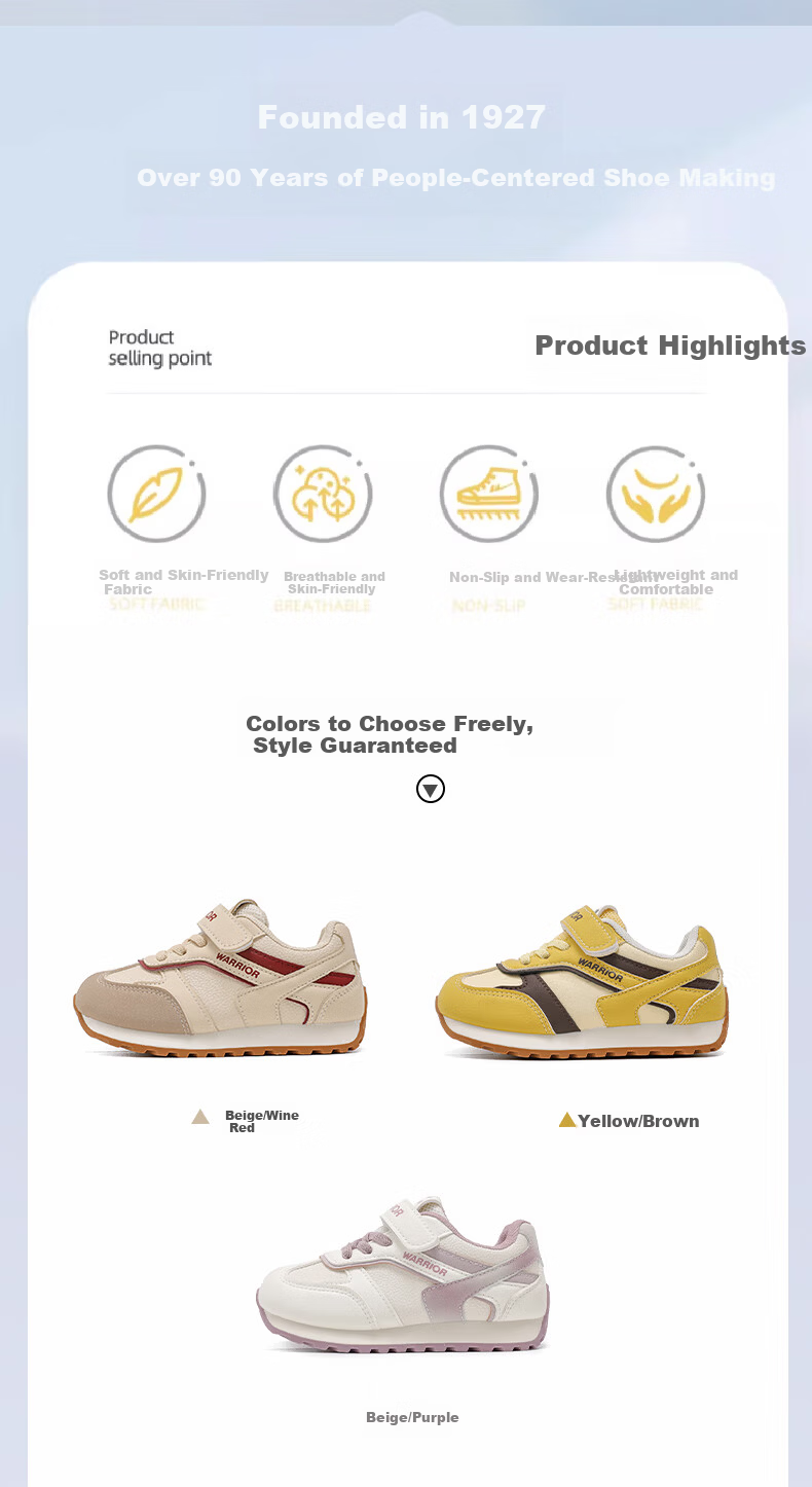 Warrior Girls' Spring and Autumn Children's Sports Shoes Soft Sole Primary School Training Shoes Boys' Shoes WZ-1601 Beige/Purple Size 29 1