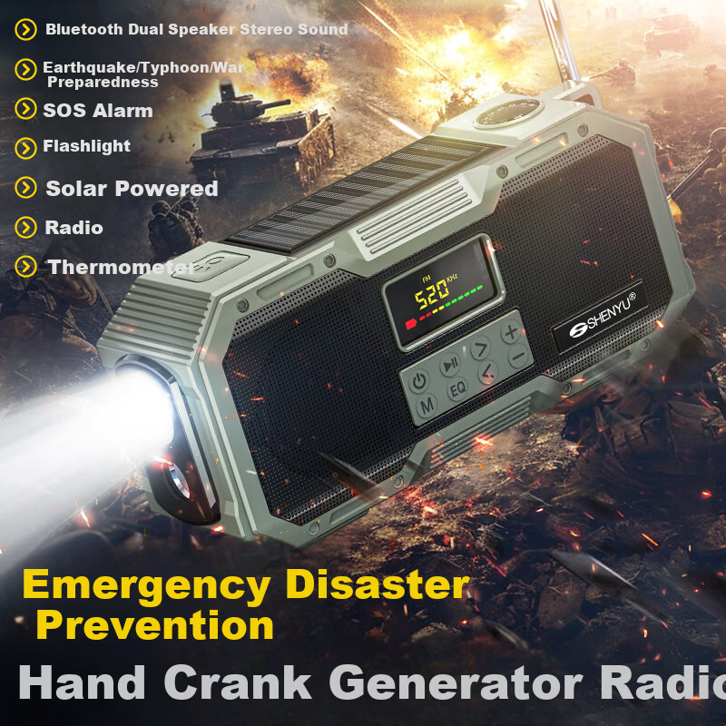 SHENYU Hand-Crank Generator Radio Full-Band High-Quality Sound Flashlight Multifunctional Solar Emergency Military Bluetooth