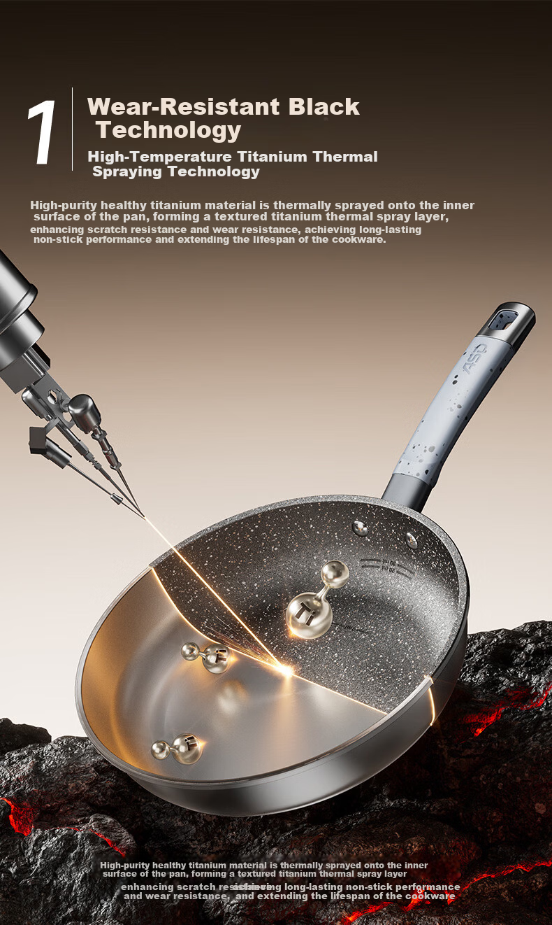 ASD Titanium Non-Stick Frying Pan Magic Stone 28cm Induction Gas Stove Compatible F1WG 4