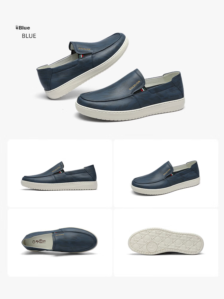 Goldlion Men's Shoes 26 Spring New Business Casual Lightweight Comfortable Slip-On Leather Shoes G527610440LLB Blue Size 39 13