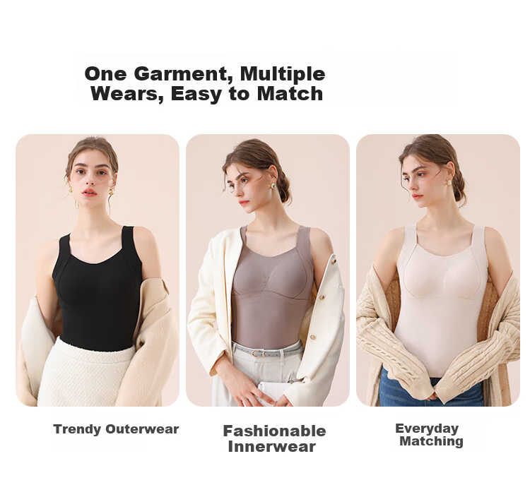 MiiOW Women's Thermal Vest with Built-In Bra Pads, No Need for Bra, Cationic Heat-Retaining Top, Undershirt Camisole, White, 2XL 5