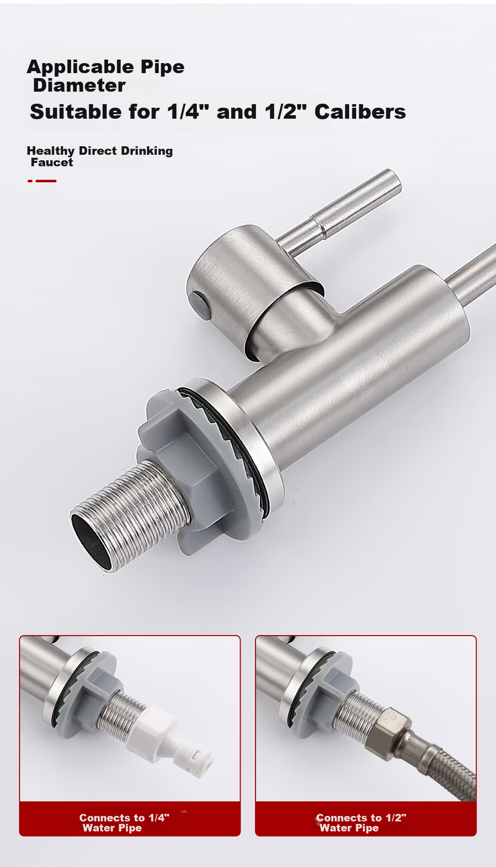 CVBAB Direct Drinking Kitchen Faucet Single Cold Tap 304 Stainless Steel Purifier Faucet 1/4" and 1/2" Connector CV1285 9