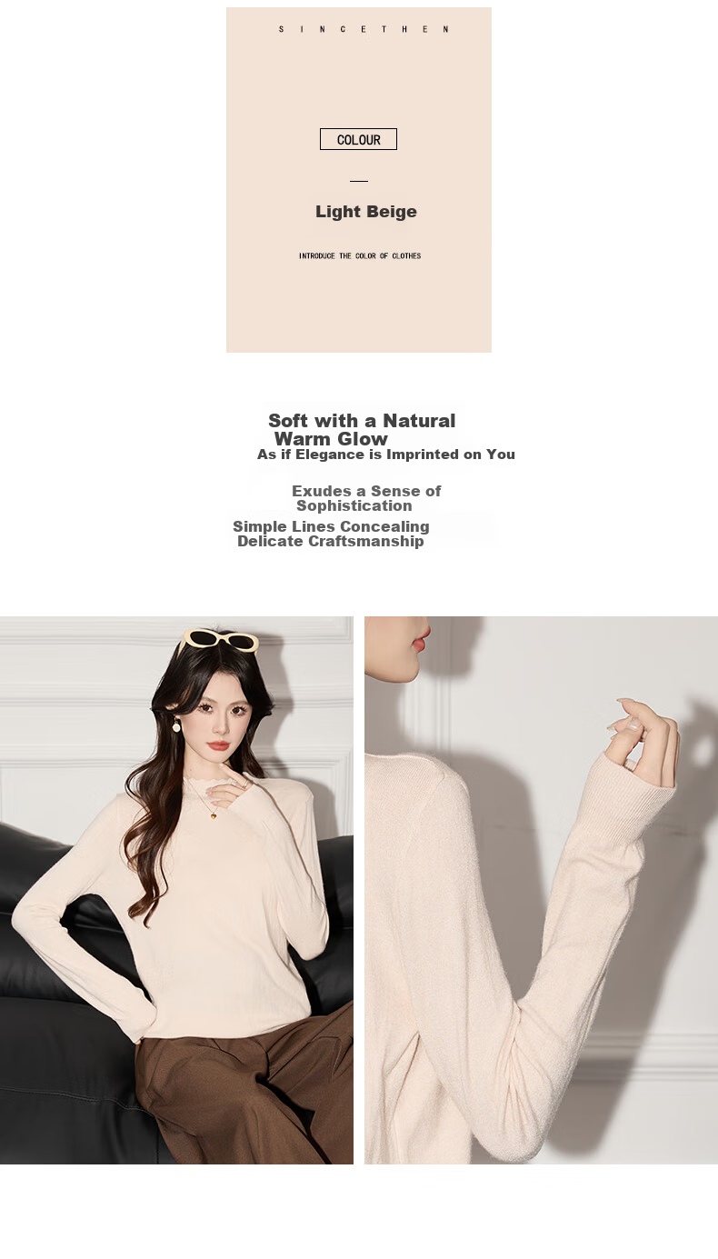 Jeanswest Women's Summer Soft Knit Casual Long Sleeve Lace Trim Round Neck Camel One Size Top 3