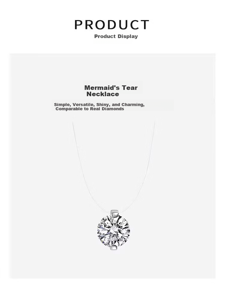 Dijing 520 Gift for Girlfriend Moissanite Necklace Mermaid Tear Pendant Invisible Transparent Fishing Line Clavicle Chain 5