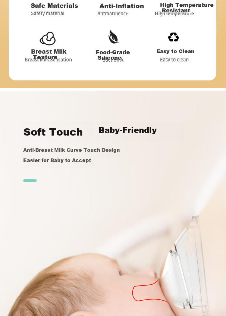 Aibao Bear Square Baby Bottle Nipple Accessory Stage 3 Round Hole 6+ Months (Compatible with Various Hegen Square Bottles) 2