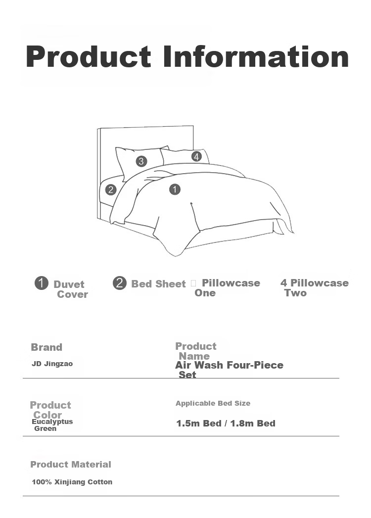 JD Jingzao Cotton Four-Piece Set National Standard Class A Linen-Like Air Wash Pure Cotton Moisture-Absorbing Breathable Bed Sheet Duvet Cover Pillowcase Bedding Set 1.8m Bed Eucalyptus Green 11