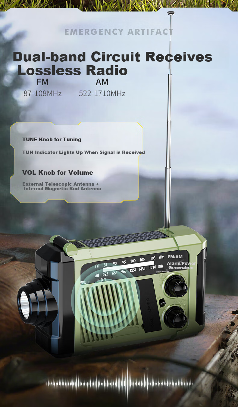 AIC Hand-Crank Generator Radio Flashlight Solar Bluetooth Portable Multifunctional Emergency Disaster Rescue Kit 5