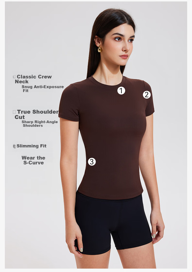 Cosleaf Women's Sports T-Shirt Short Sleeve High Elastic Slim Fit Round Neck Breathable Running Top Fitness Yoga Wear 4