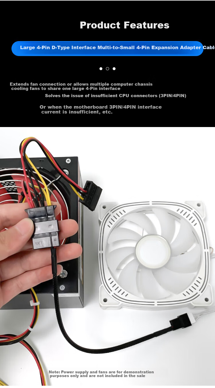 LinkStone PC Case Fan Power Cable Large 4-Pin to Small 4-Pin Desktop Computer Fan Splitter Hub IDE Large 4-Pin to Small 3-Pin Adapter Cable 27cm 1