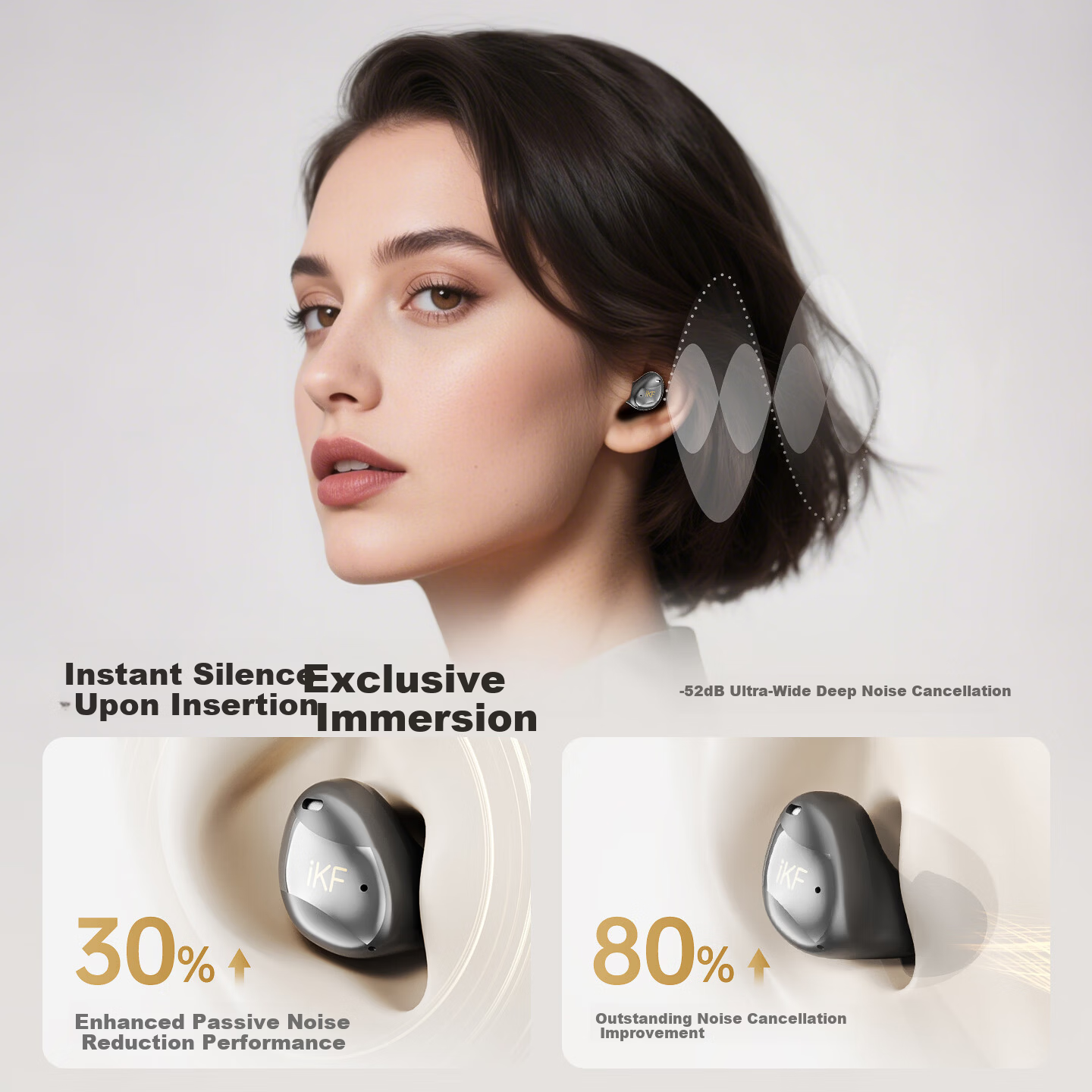 IKF Loulan [Single Ear Only 4.1g] Wireless Bluetooth In-Ear Earphones Active Noise Cancelling LDAC High-Definition Decoding Bluetooth 6.0 Long Battery Life Gaming Music Sports Earbuds Beige Pink