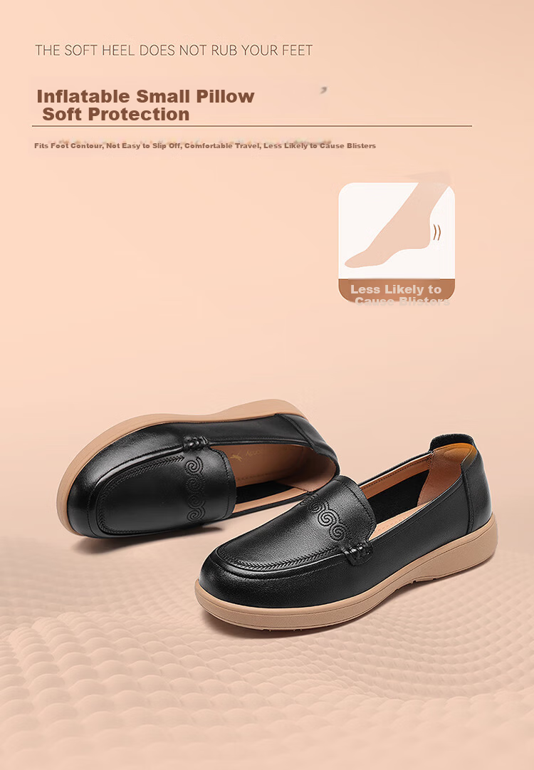Red Dragonfly Women's Breathable Soft Sole Slip-On Casual Shoes Lightweight Elderly Leather Shoes WTB354101 Black Size 35 4