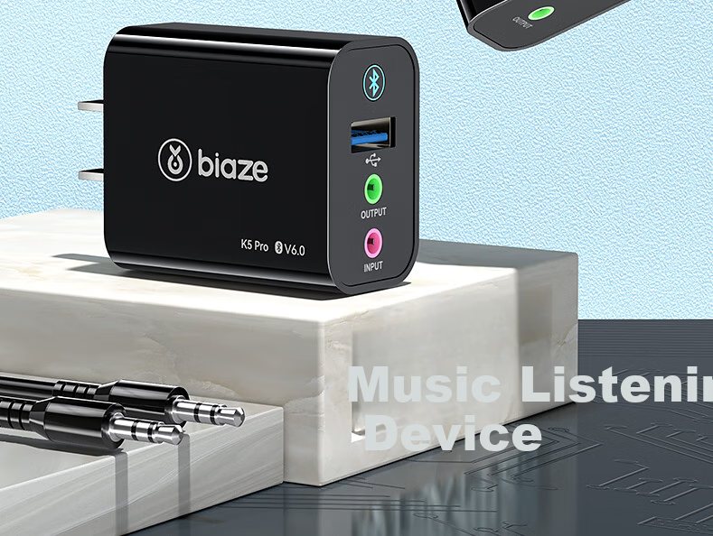BIAZE Bluetooth Receiver 6.0 Adapter to USB Drive Speaker AUX for Vintage Amplifier Headphones Lossless Wireless Transmitter for Desktop Laptop TV Audio Module 3