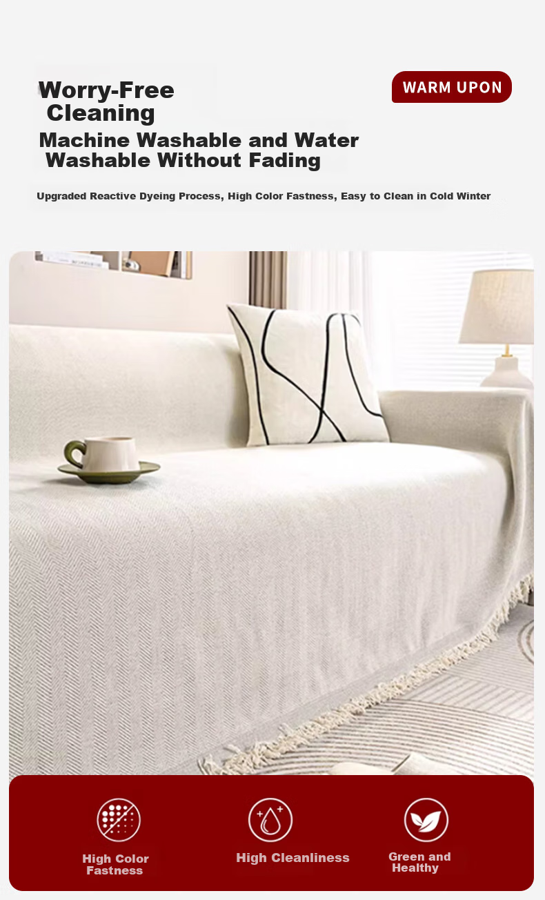 MUJI Sofa Cover Full Wrap Four Seasons Non-Slip Sofa Slipcover 180x260cm Herringbone Khaki 7