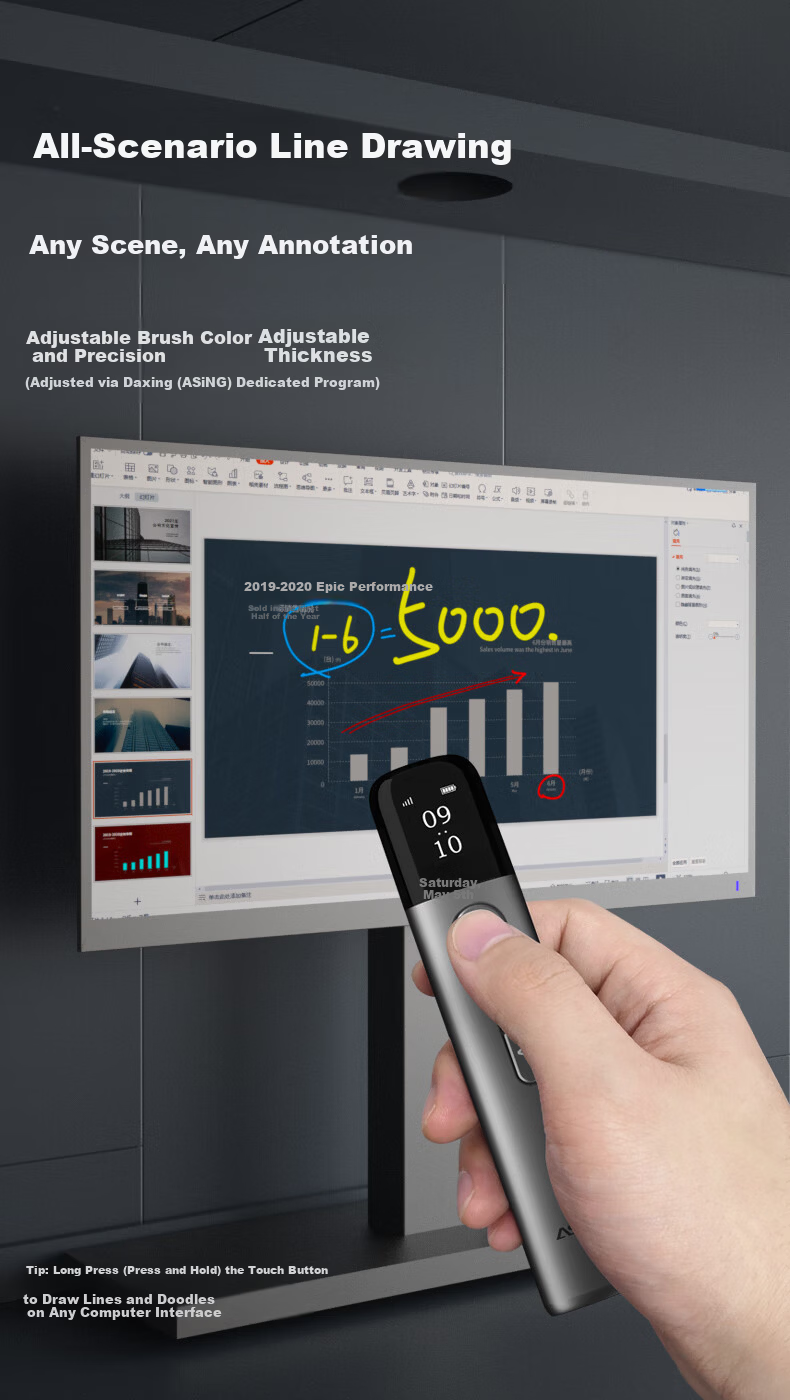 ASiNG A9 Pro Dual Laser Page-Turning Pen, Multifunctional Projection Pointer for Teachers, LCD Screen LED Magnification Highlighting Digital Laser Time Display Countdown, 32GB Memory 13