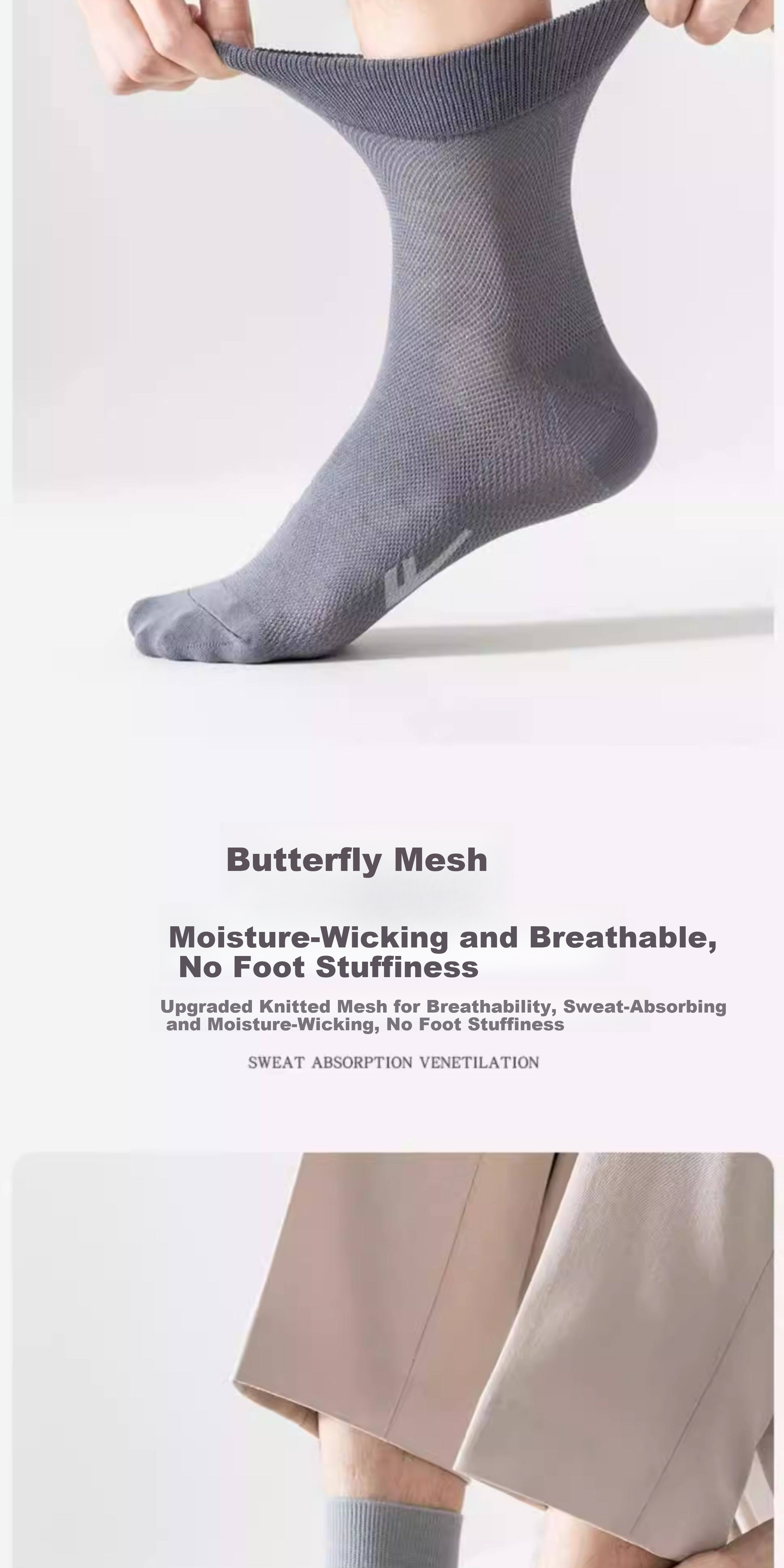 Warrior Men's Socks, Summer Thin Breathable Double-Sided Mesh Mid-Calf Socks, Xinjiang Cotton 7A Antibacterial Sweat-Absorbing Odor-Resistant Sports Socks 6