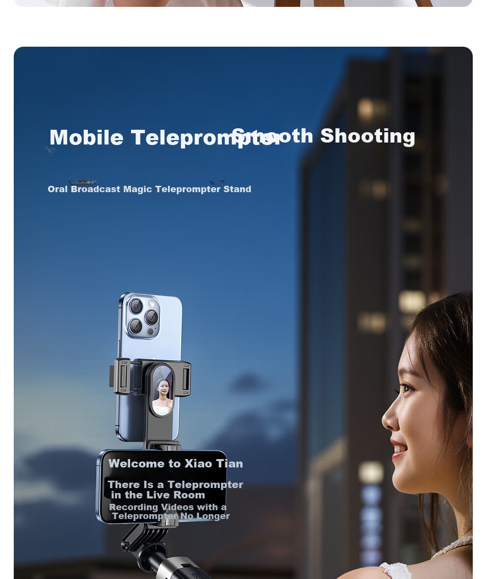 Xiaotian Mobile Phone Teleprompter Stand Live Streaming Tripod Portable Selfie Stick Floor Outdoor Selfie Tool Handheld Universal Vlog Shooting Phone Holder 7