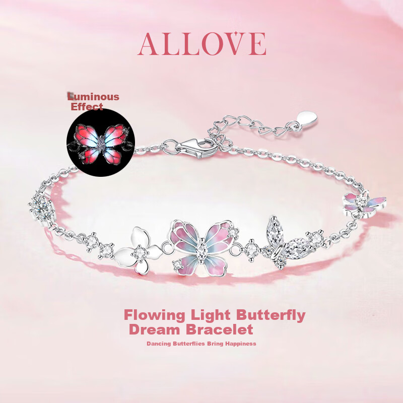 ALLOVE Glowing Butterfly Dream Pure Silver Bracelet for Women 2026 New Female Birthday 520 Valentine's Day Gift for Girlfriend Wife