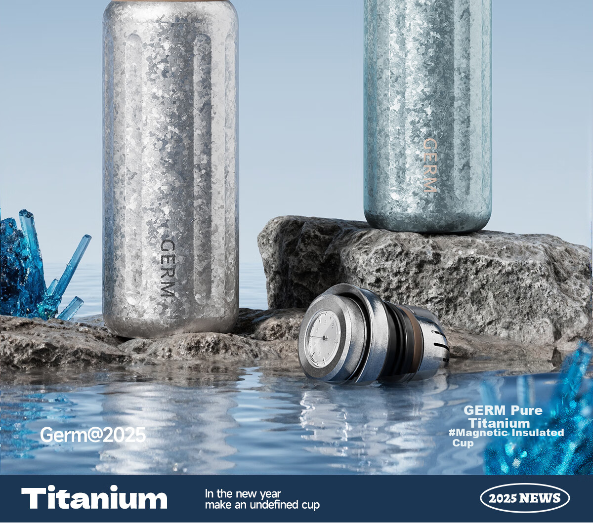 Germ Pure Titanium Insulated Temperature Display Water Bottle 500ML Space Silver 2