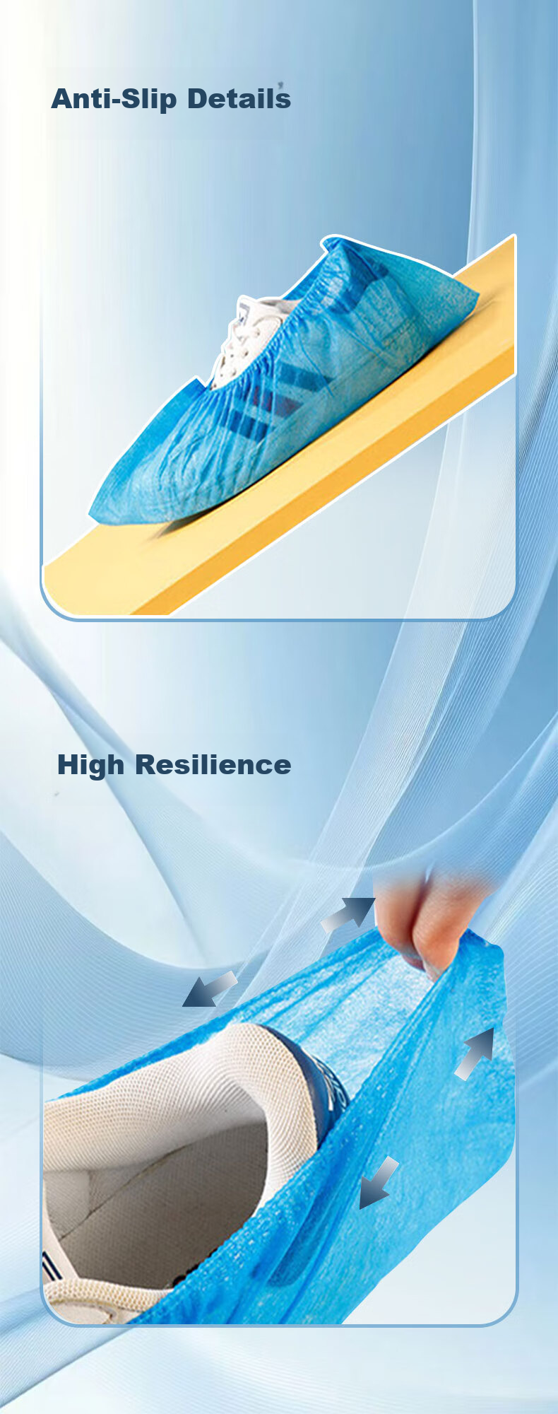 Laobaojia Disposable Non-Woven Shoe Covers Dustproof Non-Slip Foot Covers One Size Blue 400g 100pcs 5