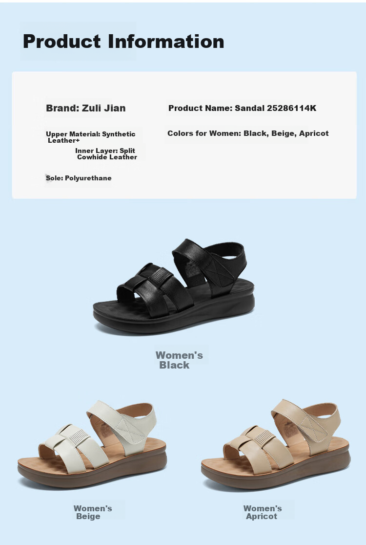 Zulijian Elderly Soft Sole Sandals for Women, Outdoor Summer Breathable Casual Shoes, Model 86114K Black Size 35 4