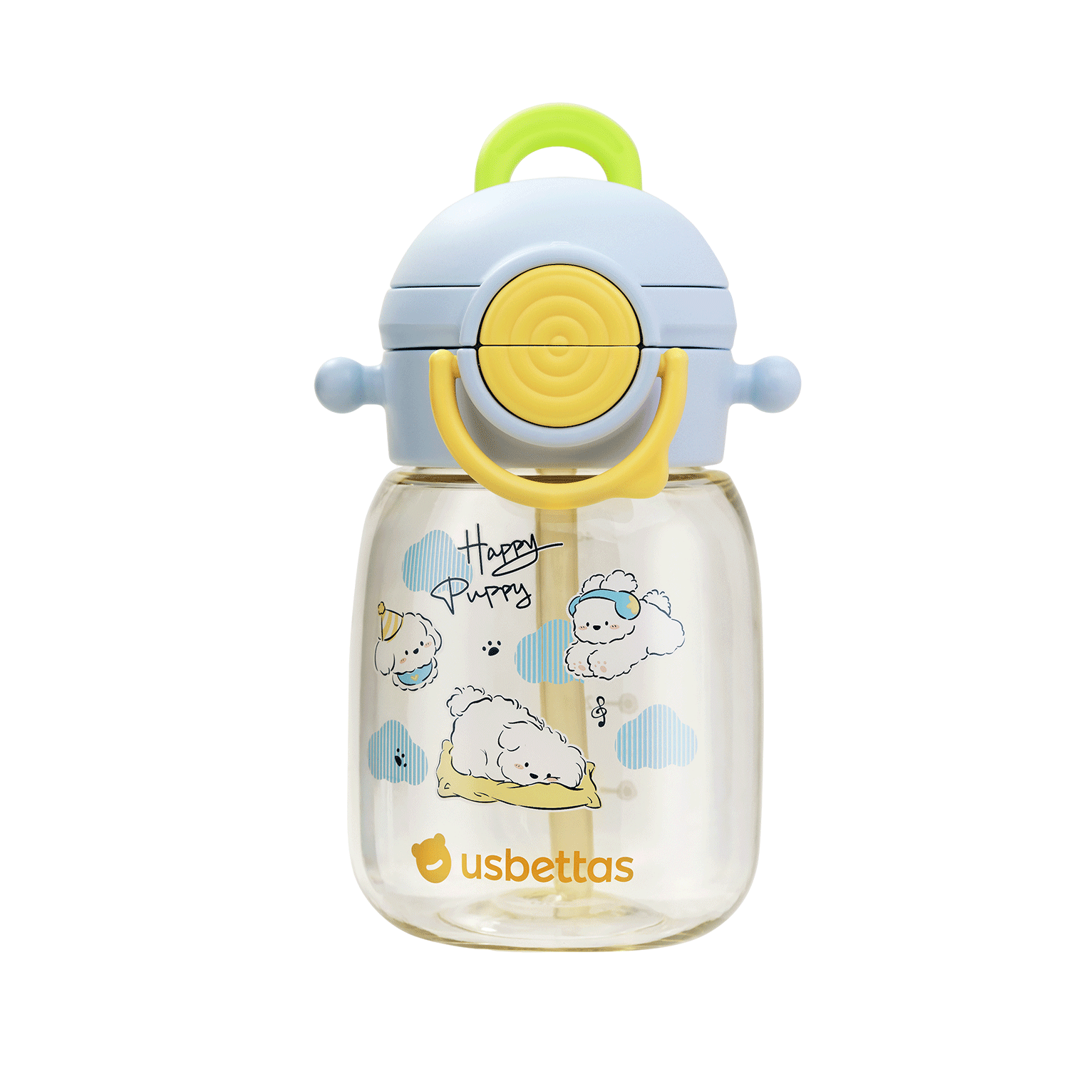 Betis TonTon Bucket Children's Straw Cup Baby Direct Drinking Kindergarten Water Bottle Spring Summer Outdoor 2 Years PPSU Cloud Blue 400ml