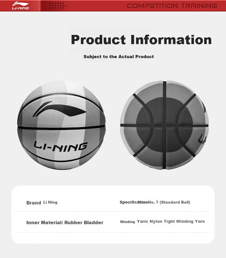 LI-NING Basketball Size 7 Adult Indoor Outdoor Non-Slip Wear-Resistant Outdoor Cement Court Youth Children Standard Size 7 Ball 18