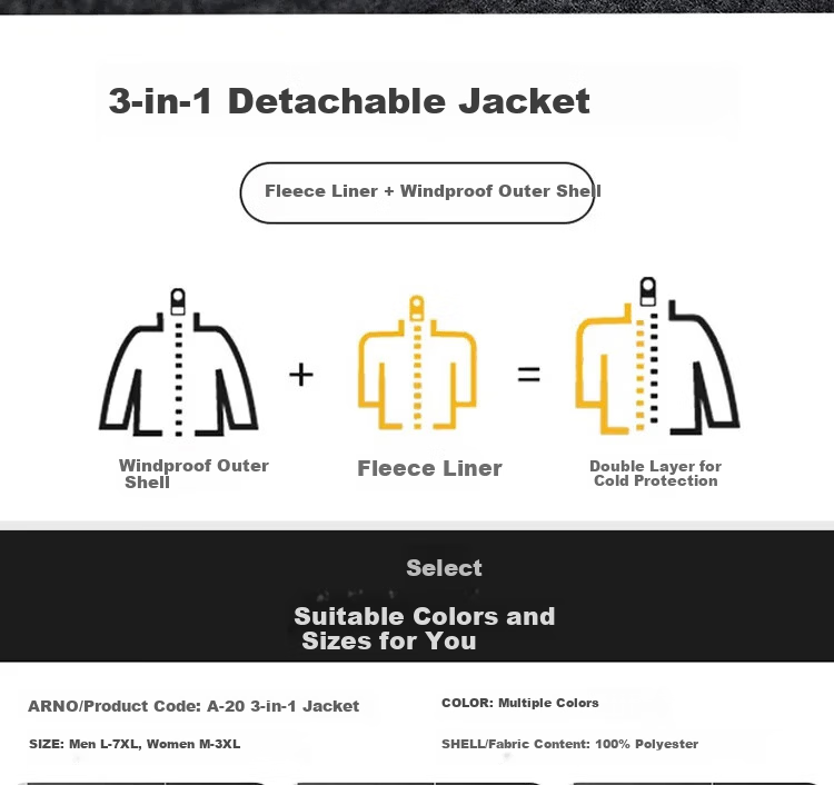 Pierre Cardin Men's Autumn Winter Casual 3-in-1 Windproof Outdoor Mountaineering Jacket Black 3XL 5