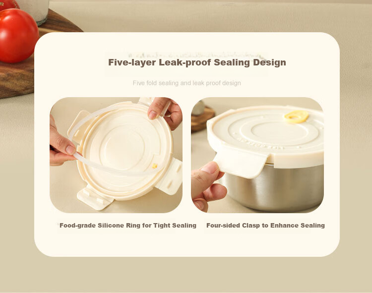 Wuxinzhizao 316L Stainless Steel Sealed Lunch Box with Lid Microwaveable Fruit Bento Box Natural Color 300ml 6